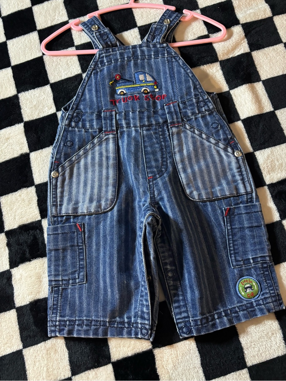 Vintage 3 month George denim striped truck stop overalls